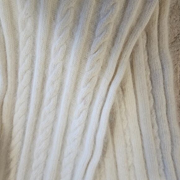 Cozy Chunky Fisherman Knit Angora Rabbit Fur LambsWool Scarf 46x9 Inches Cream - Picture 4 of 5